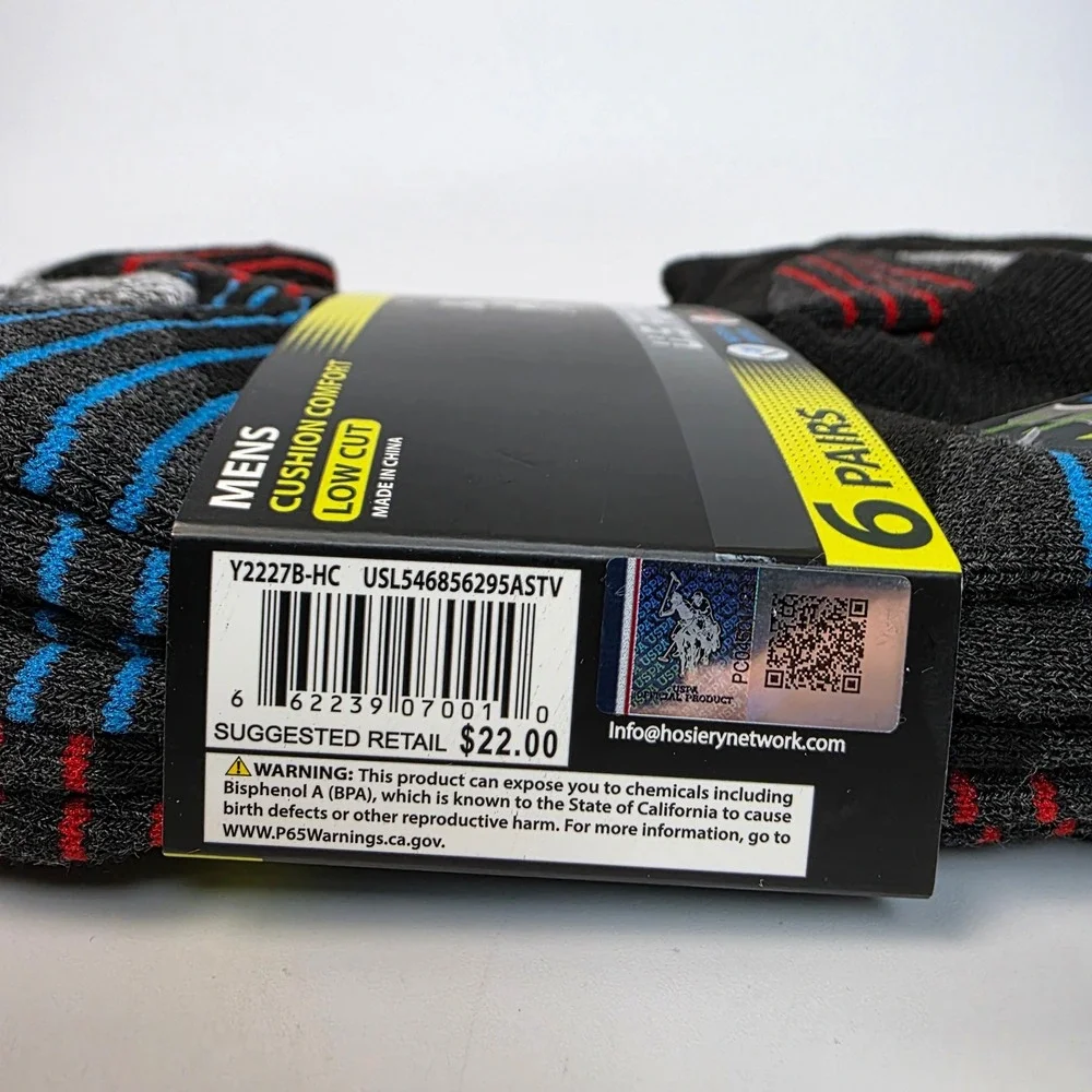 US Polo Assn Mens 6 Pair Low Cut Cushion Comfort Performance Socks Size 6-12 New
